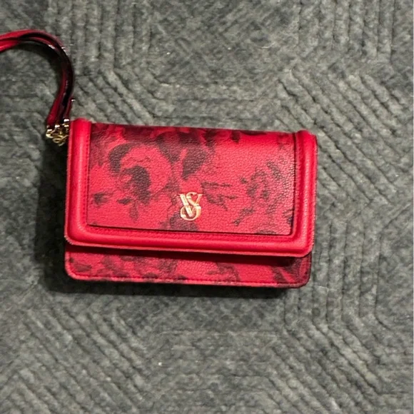Victoria's Secret Red Floral Wristlet Wallet with Gold VS Emblem - Picture 2 of 6